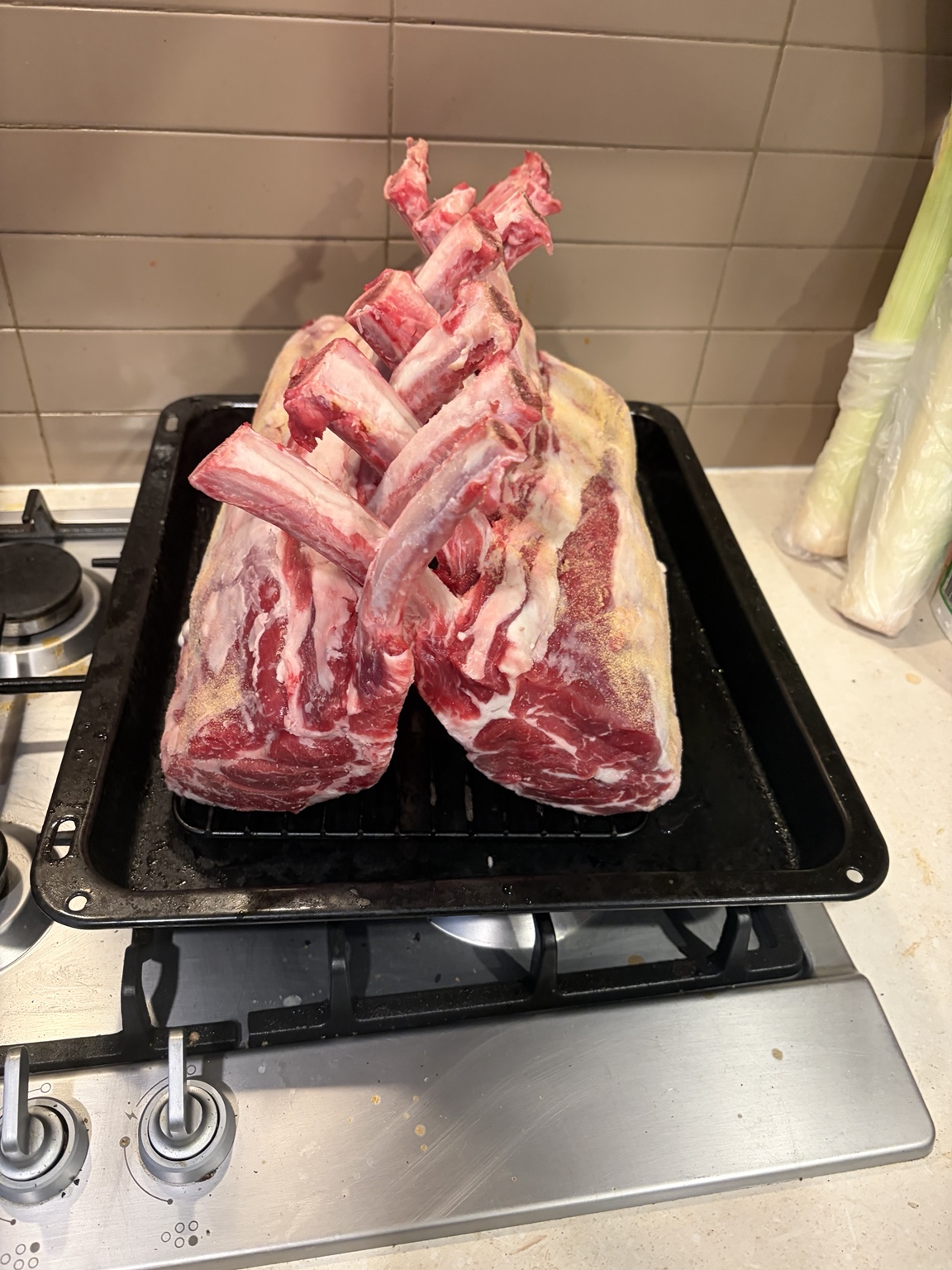 Rack of meat before cooking
