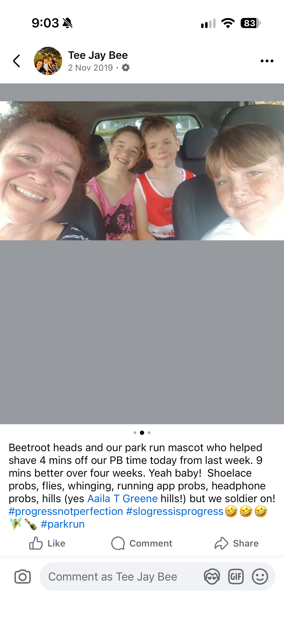 Beetroot heads after parkrun — November 2019